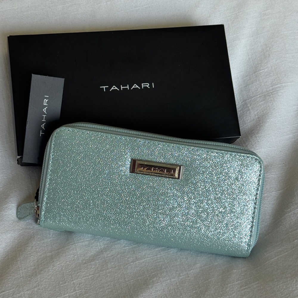 Tahari Double Date Double Zip Wallet in Sparkly Sky Blue [BNIB]